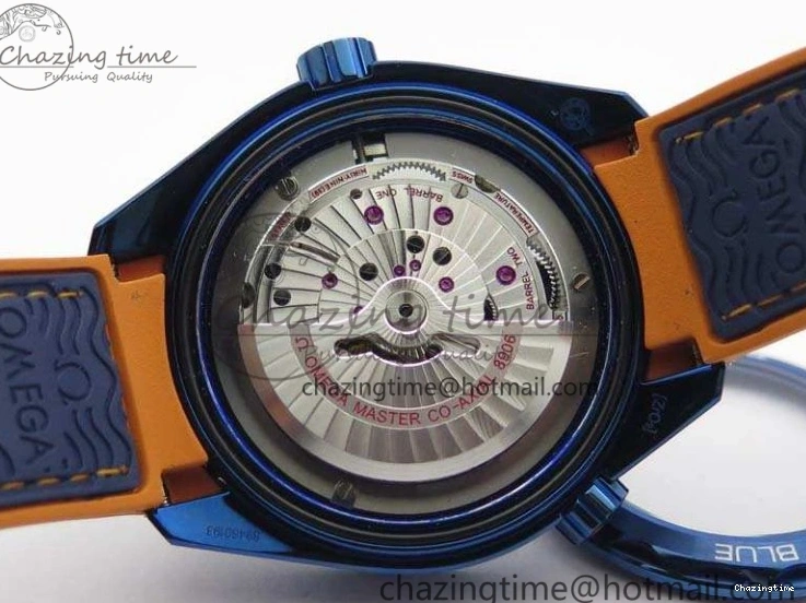 1219 Unique Planet Ocean 45mm GMT Blue DLC Black OMF Best Edition Blue Dial On Blue Gummy Strap A 8123
